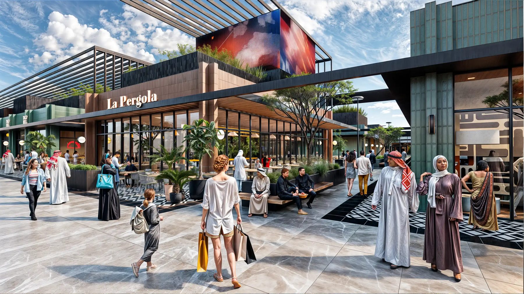 3D-Innenvisualisierung Shopping Mall Abha, Food District