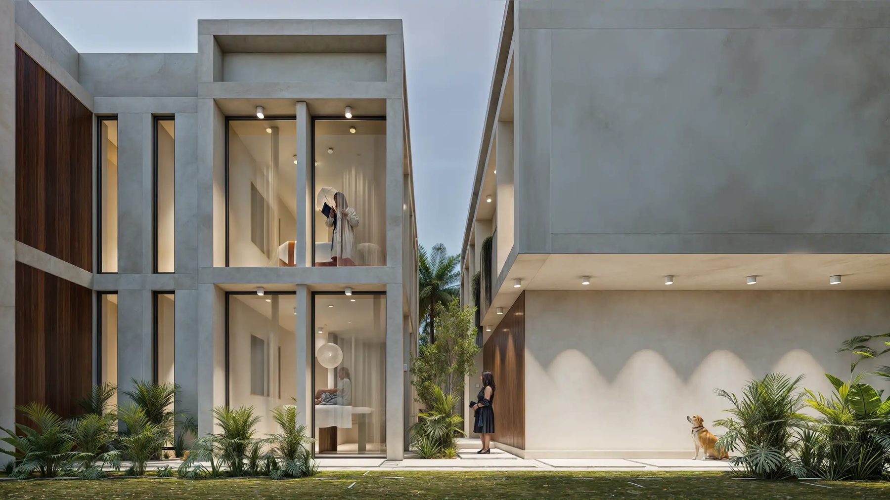 3D-Außenvisualisierung Spa Vicens, Fassade und Innenhof